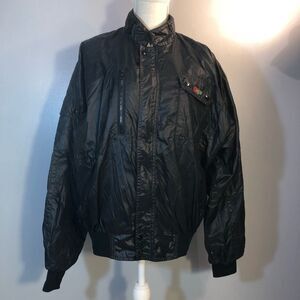 Tonkin Vintage Jacket Black Nylon Bomber Zipper Pockets Sleeve Pockets L👍
